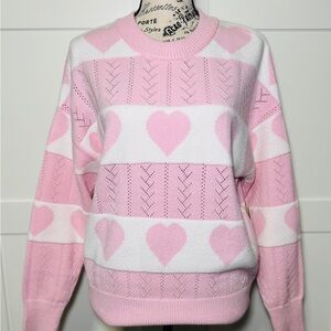 Pink and White Heart Pattern Sweater